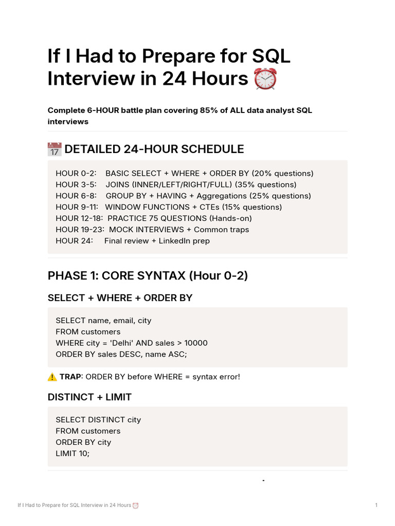 24-Hour SQL Interview Prep Guide | PDF | Information Technology ...