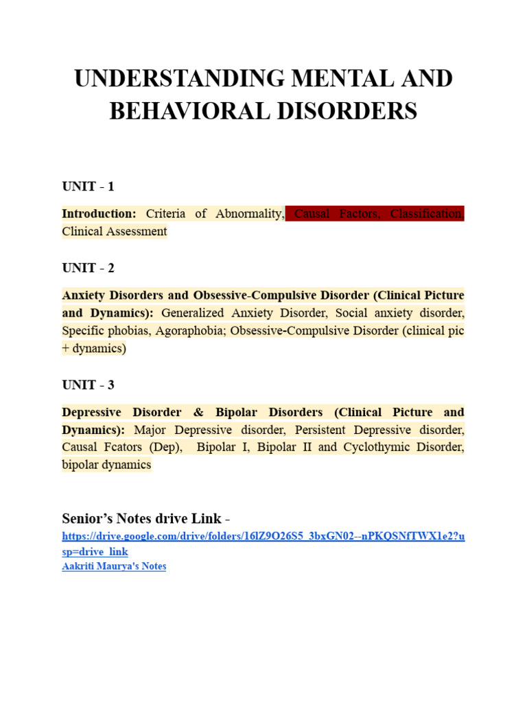 Mental and Behavioral Disorders Overview | PDF | Mental Disorder ...