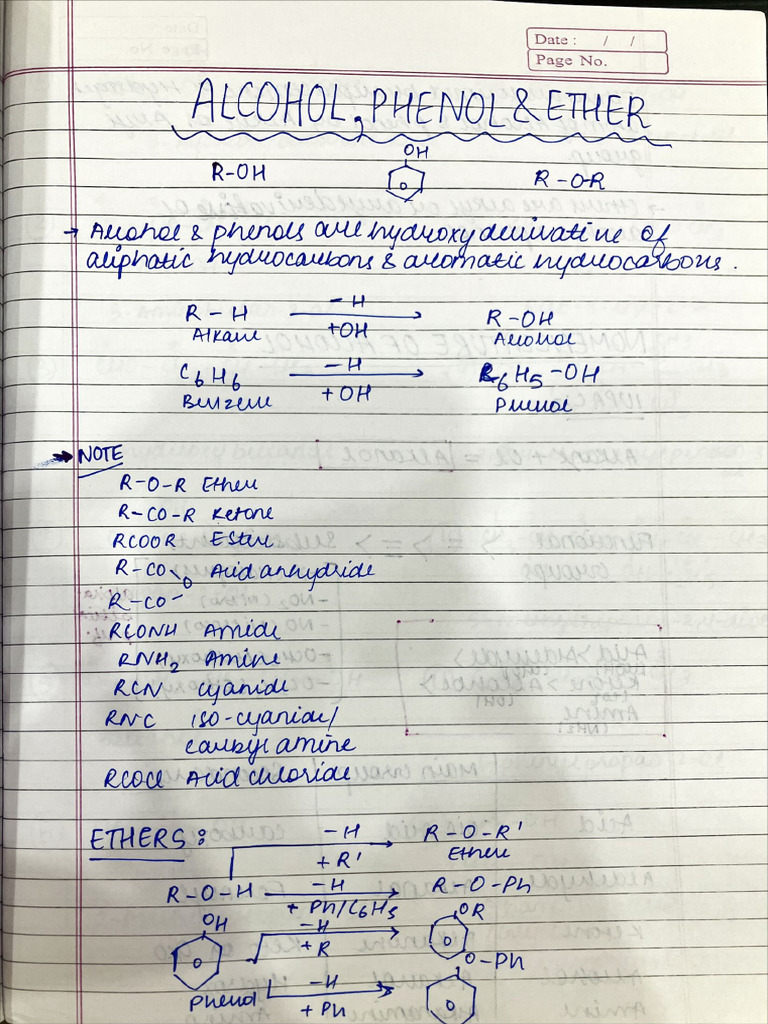 Alcohol, Phenol and Ether - Notes | PDF