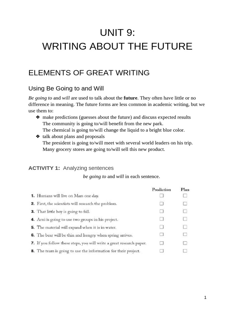 Future Writing: Be Going to vs. Will | PDF | Subject (Grammar) | Clause