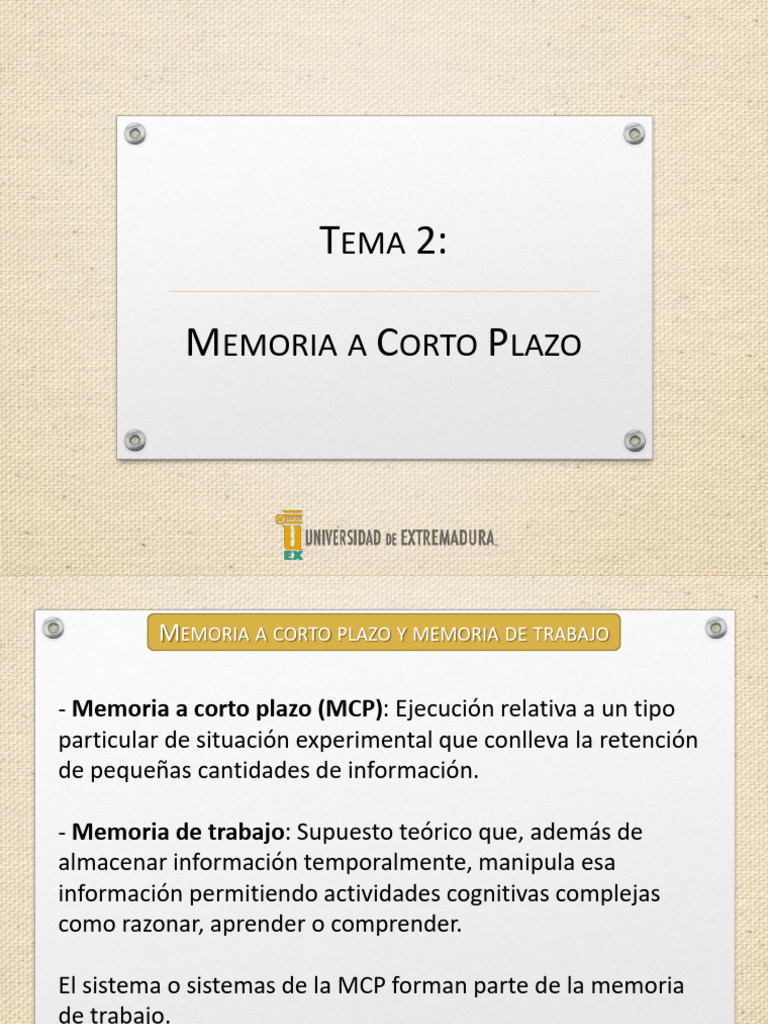 Tema 2 (M) - Memoria Corto Plazo | PDF | Memoria | Ciencia cognitiva