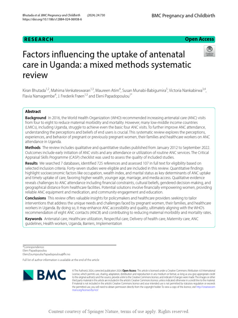Factors Influencing Antenatal Care in Uganda | PDF | Maternal Death ...