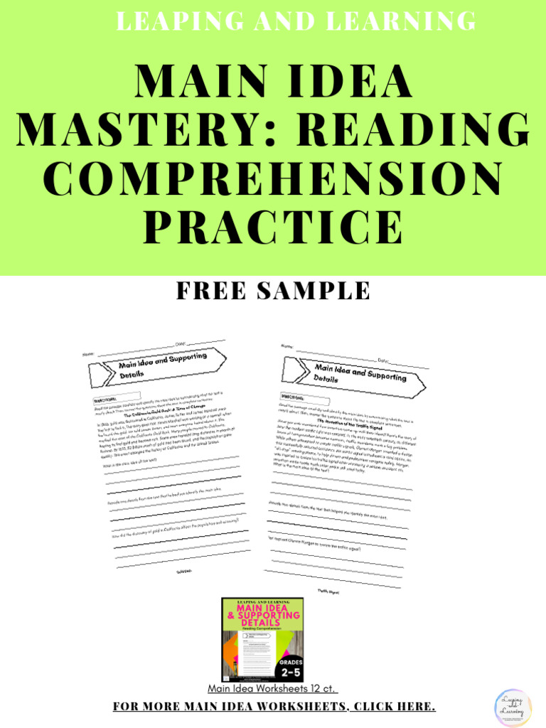 Main Idea Mastery: Reading Comprehension Practice: Free Sample | PDF ...