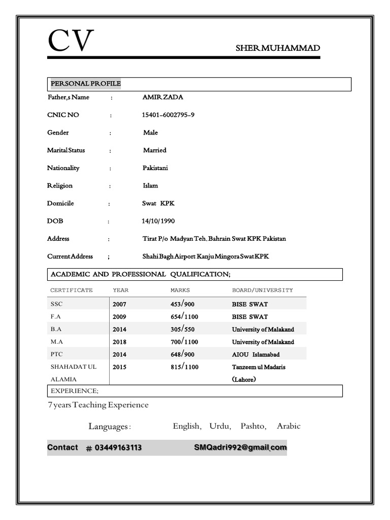 Sher Muhammad CV | PDF