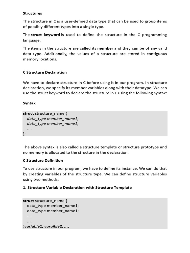 Structures in C Programming | PDF | Pointer (Computer Programming ...