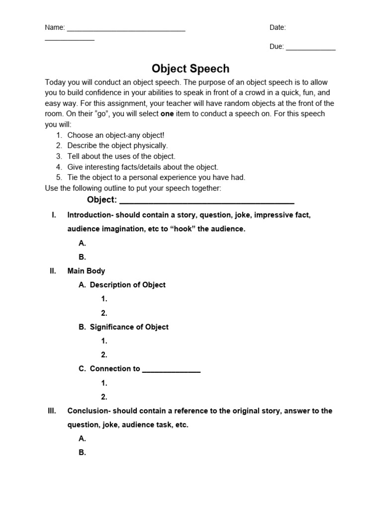 ObjectSpeechRubric-1 | PDF | Communication | Human Communication