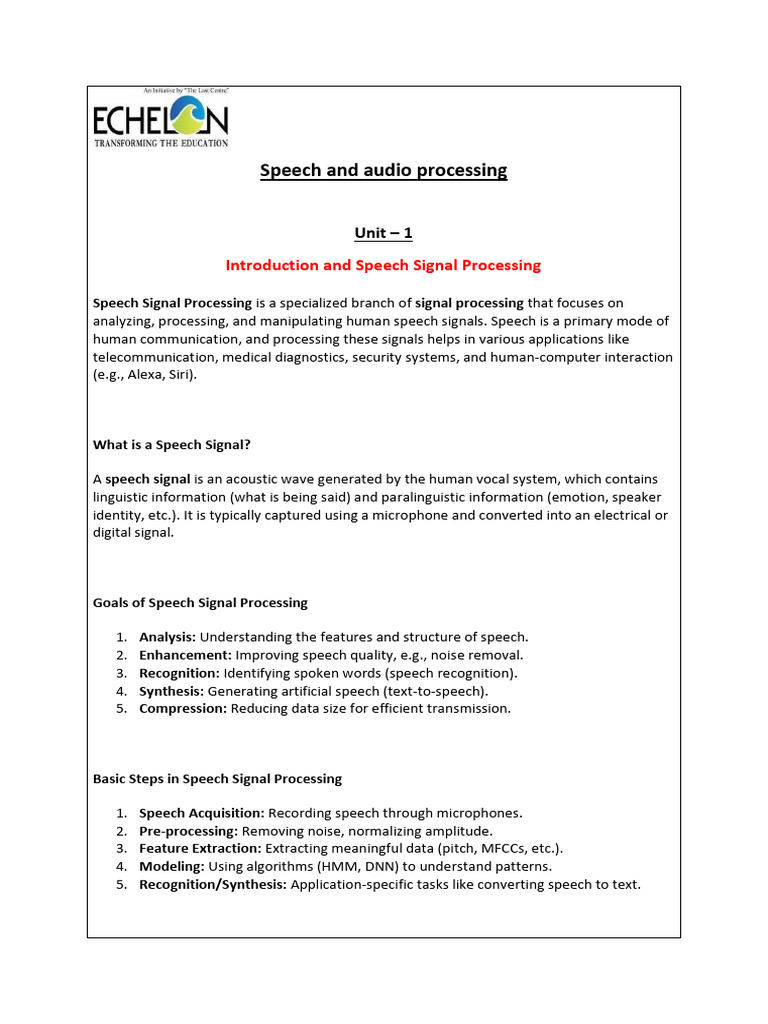 Speech Signal Processing Overview | PDF | Spectral Density | Data ...