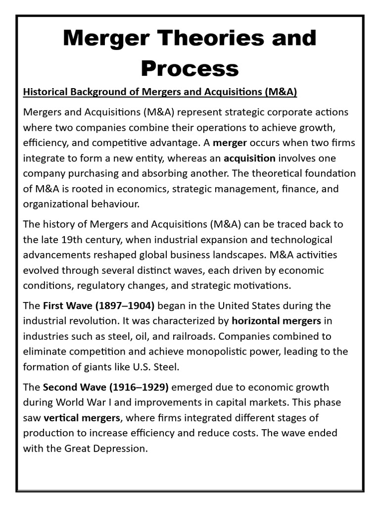Merger Theories and Process MODULE 2 | PDF | Mergers And Acquisitions ...