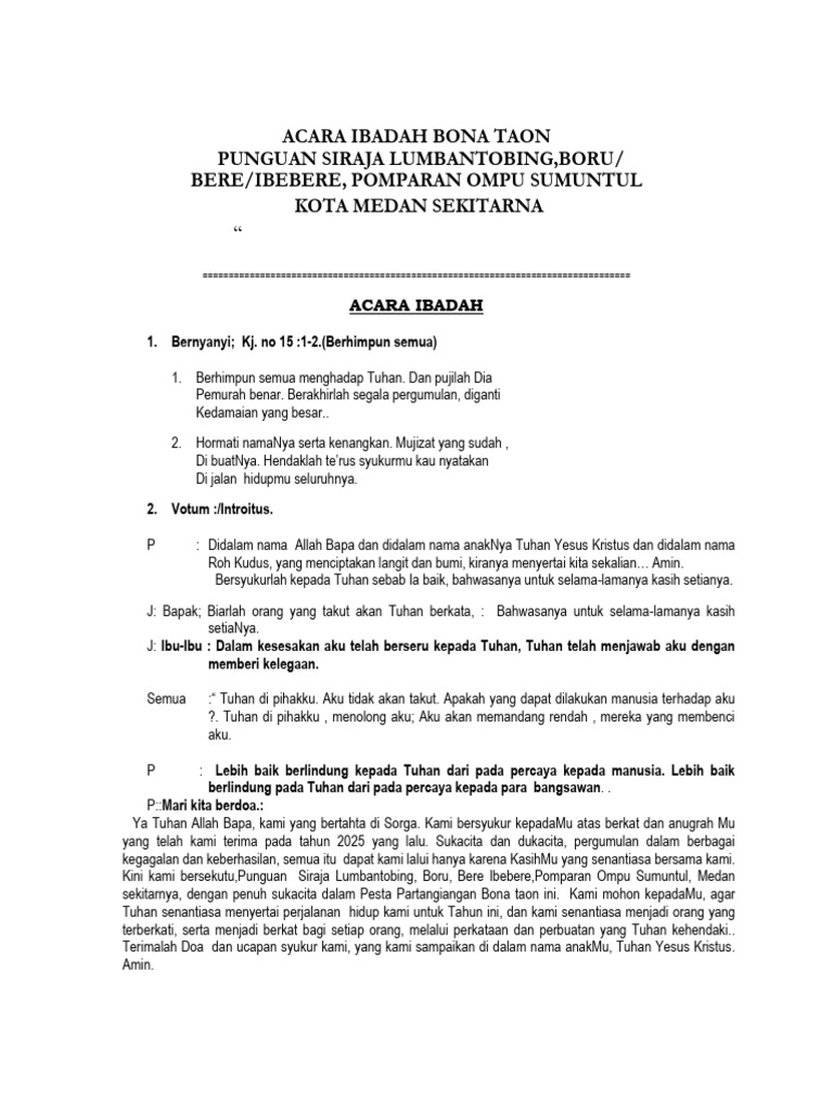 Ibadah Bona Taon Ompu Sumuntul 2026 | PDF
