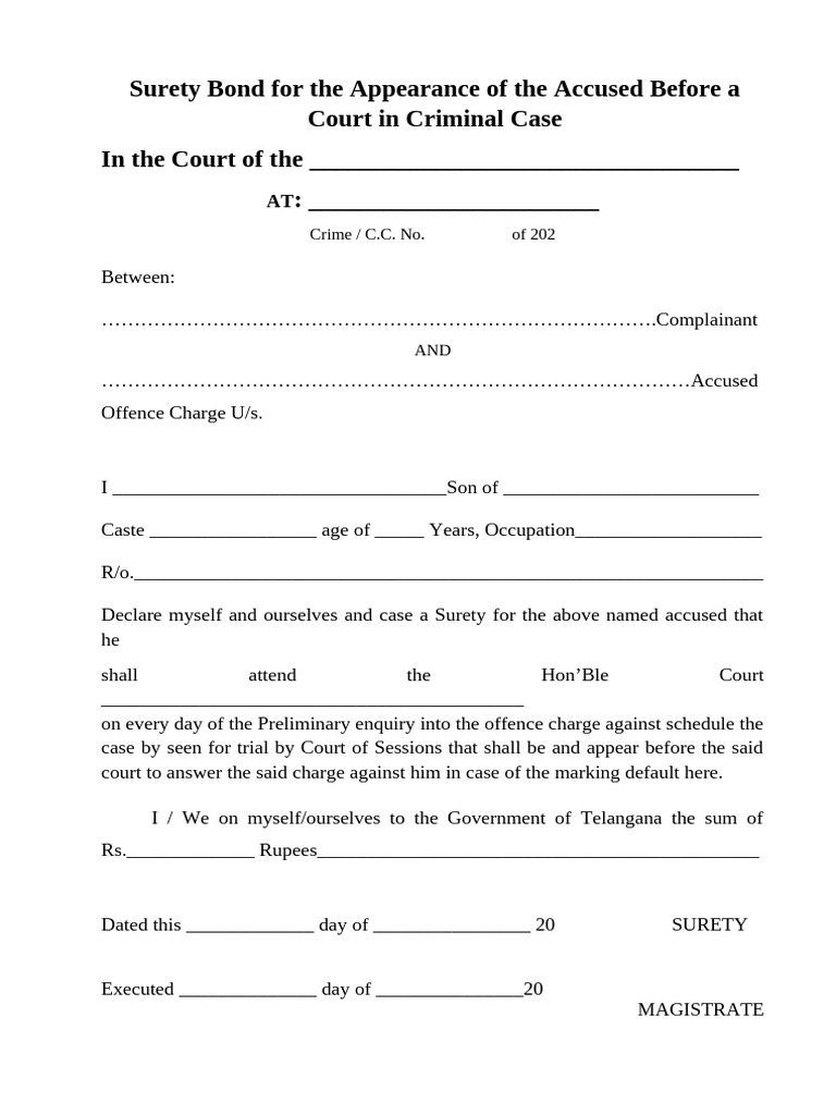 Surety Bond for Criminal Court Appearance | PDF