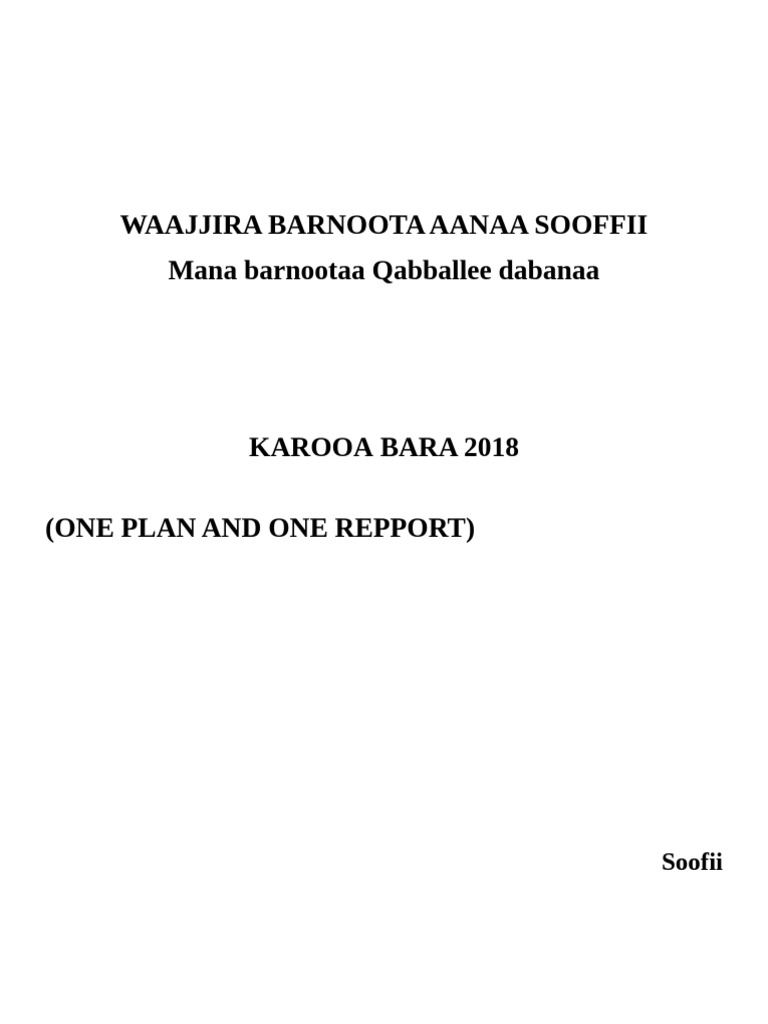 One Plan One Report 2nd Qabballe 2018 | PDF