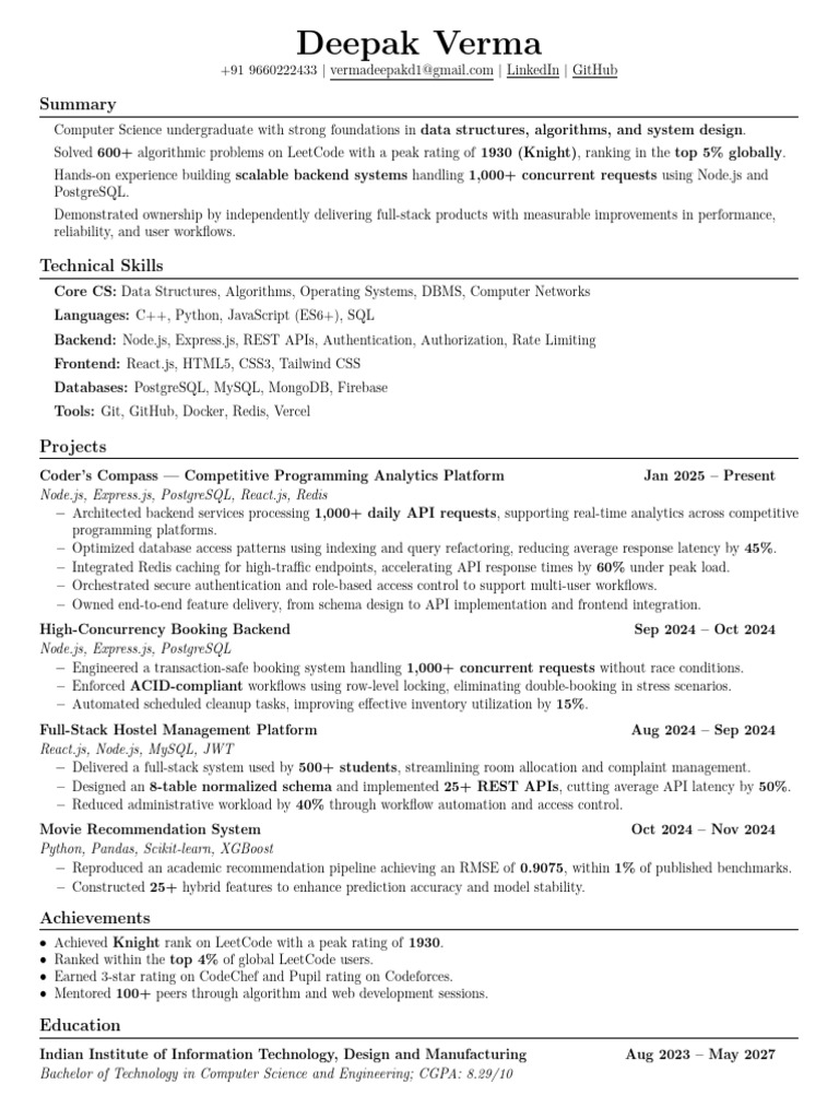 DeepakVerma Resume | PDF | Postgre Sql | Databases