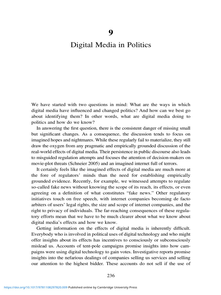 Impact of Digital Media on Politics | PDF | Facebook | Hypothesis