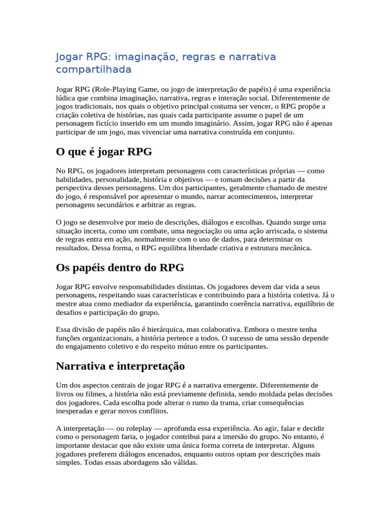 Como Jogar RPG: Regras e Narrativa | PDF | Jogos de RPG | Narrativa