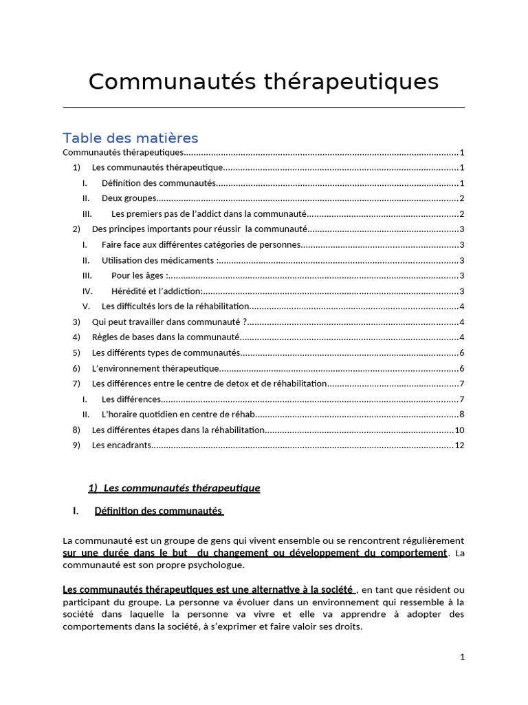 Comprendre les communautés thérapeutiques | PDF | Médicaments ...