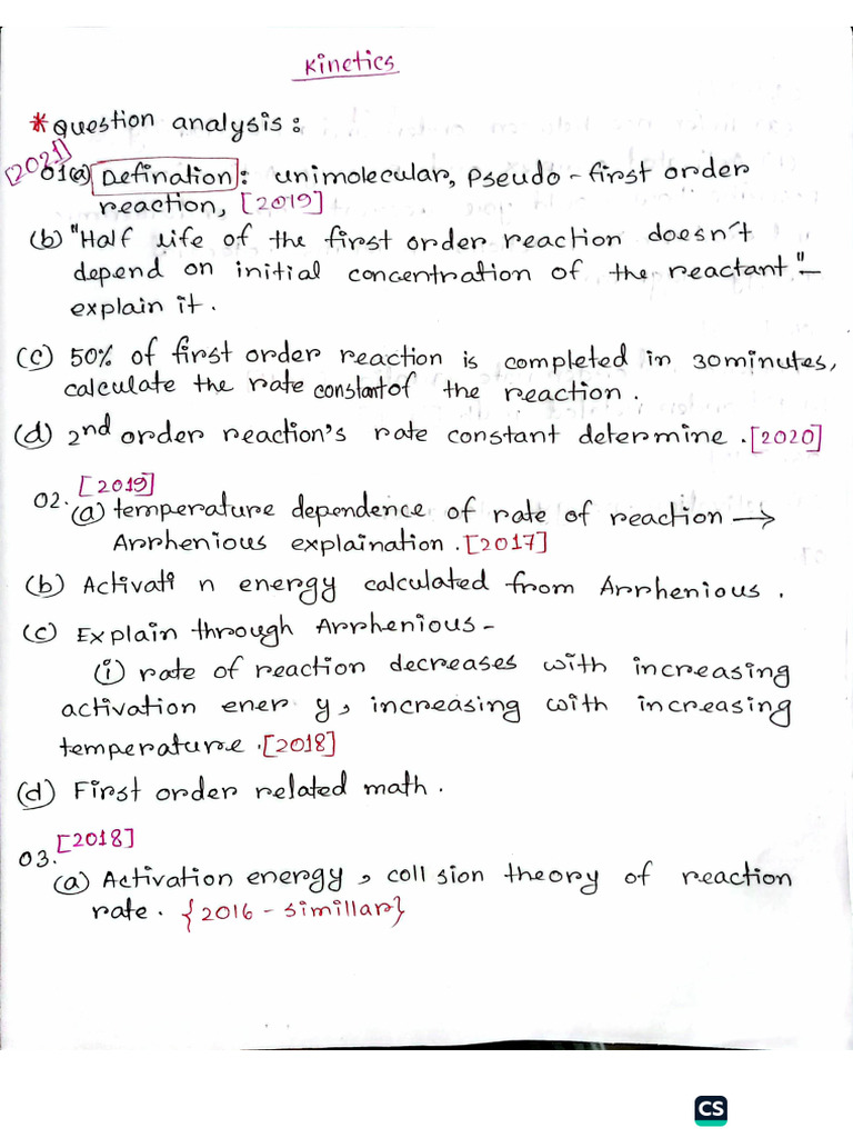 Question Analysis On Kinetics | PDF