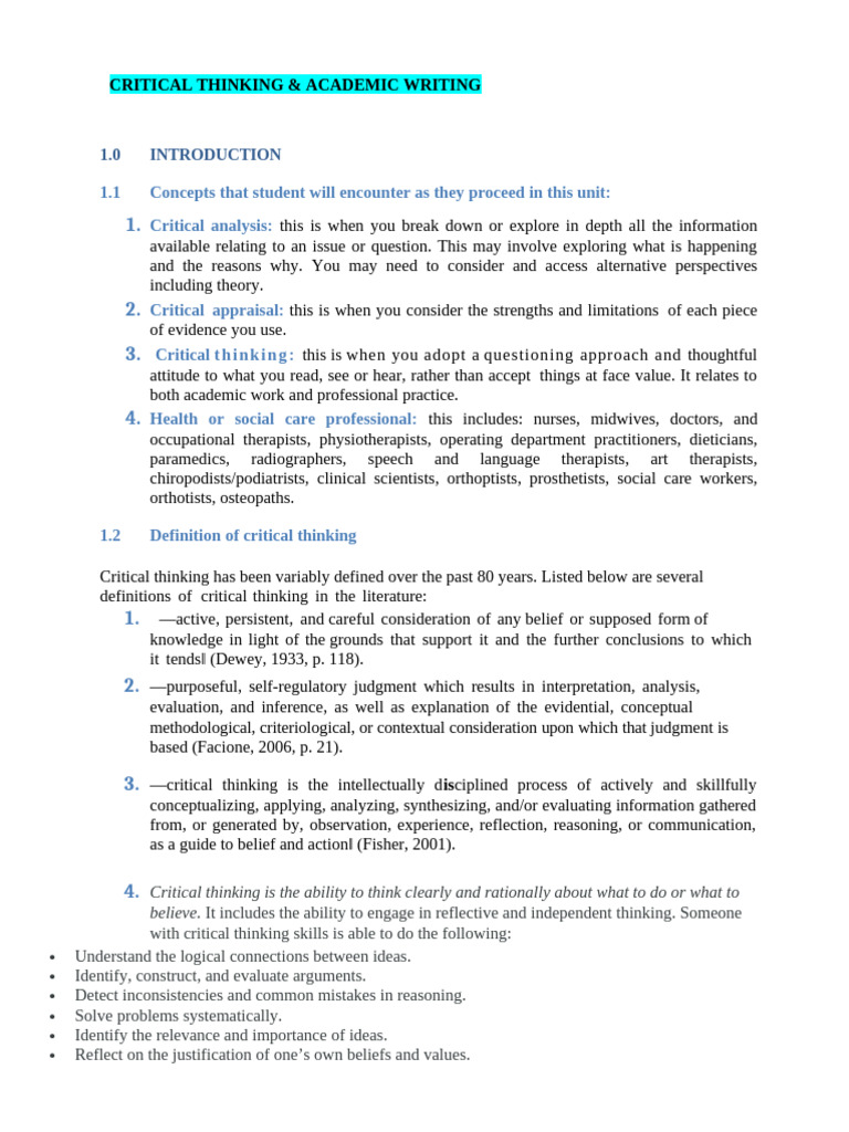 Critical Thinking Notes | PDF | Critical Thinking | Thought