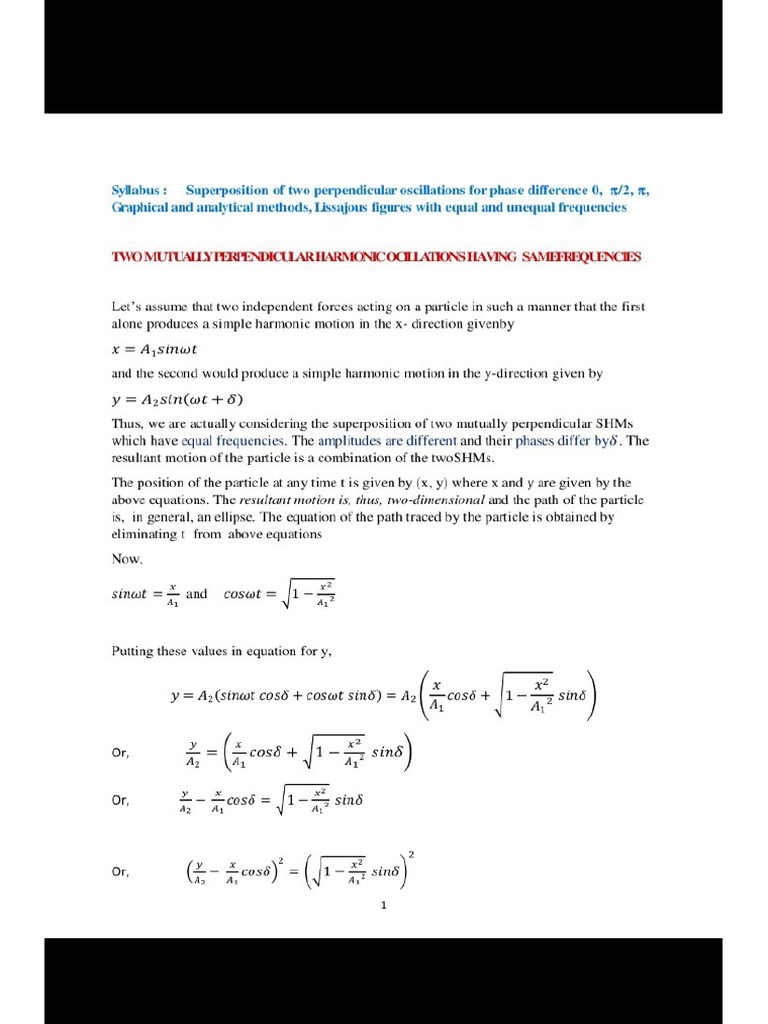 Physics Lissajous Figures | PDF