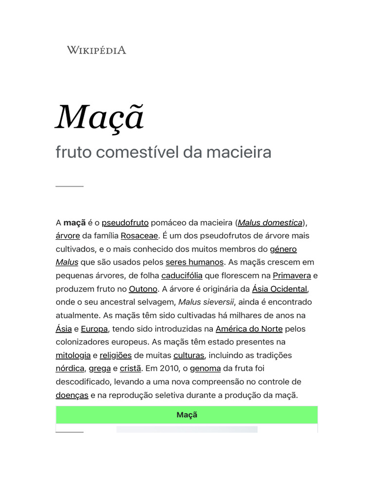 Maçã – Wikipédia, a enciclopédia livre | PDF | Maçã
