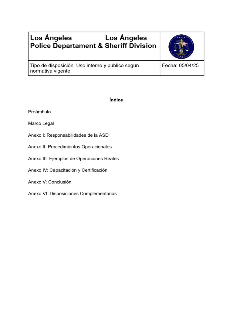 Protocolo Operacional ASD LAPD y LASD | PDF | Agencia de la ley | Policía