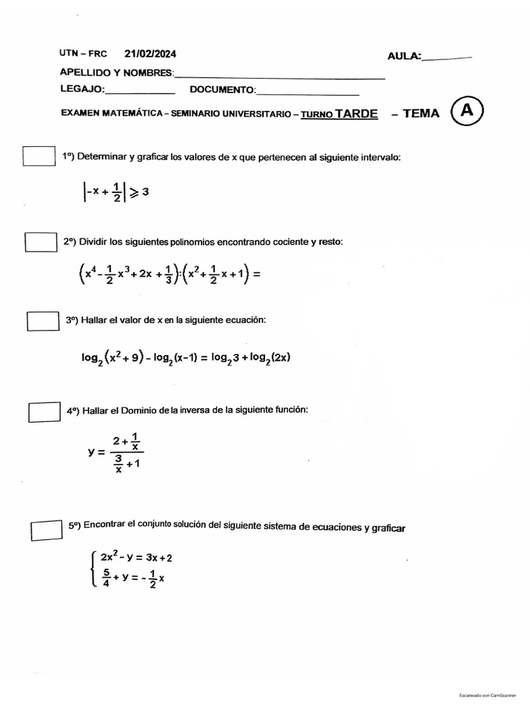 exámenes matemática | PDF