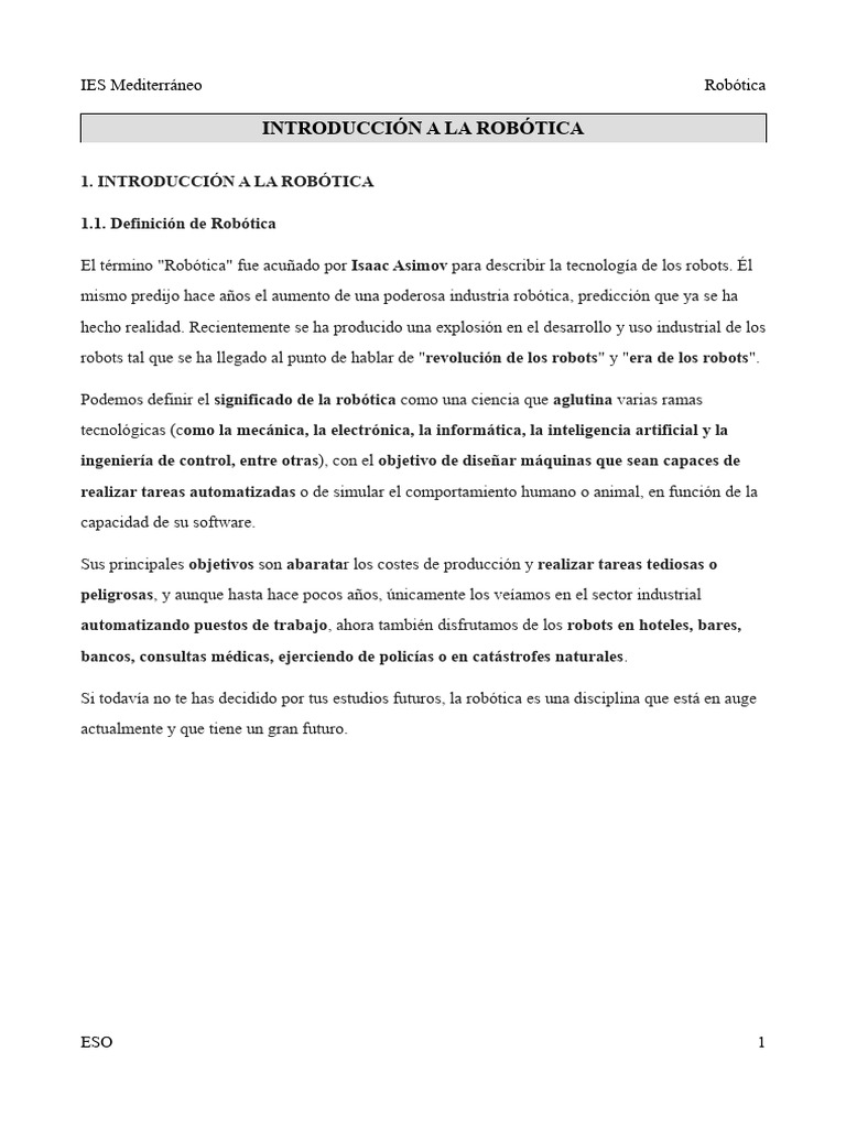 Introducción a la Robótica y sus Aplicaciones | PDF | Robot | Robótica