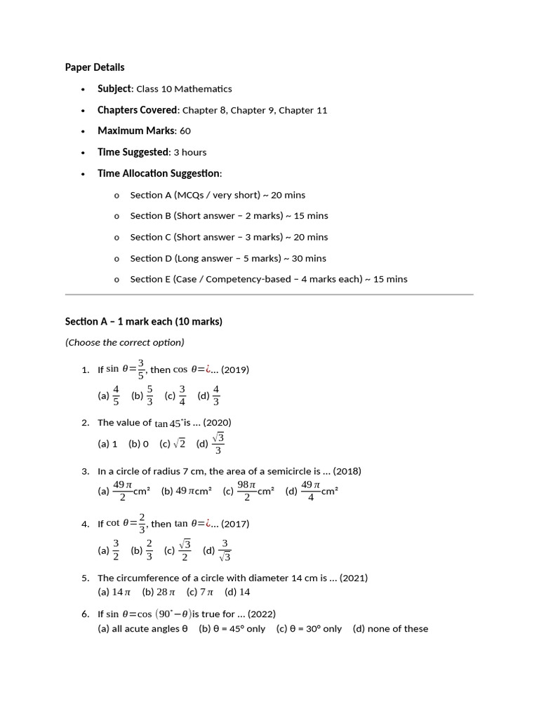 Mathematics Chapter 8,9 and 11 | PDF | Circle | Area