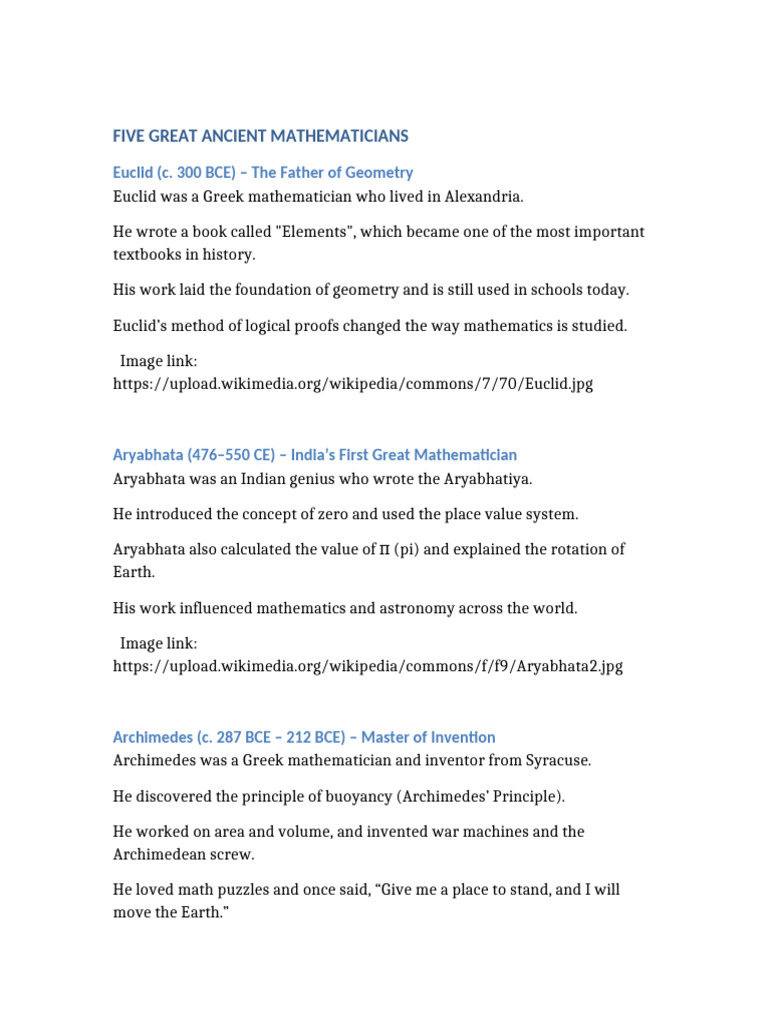 Five Ancient Mathematicians | PDF