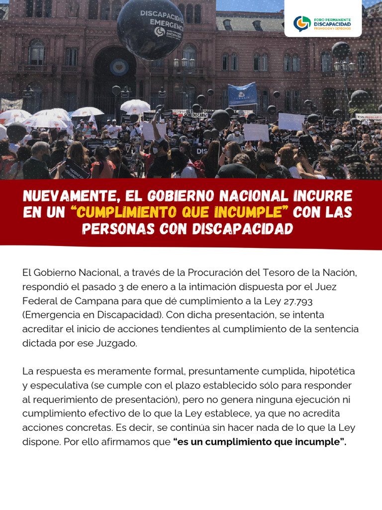 Comunicado del Foro de Discapacidad (No aplicación de La Ley) | PDF ...