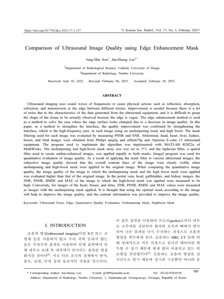 Comparison of Ultrasound Image Quality Using Edge Enhancement Mask | PDF