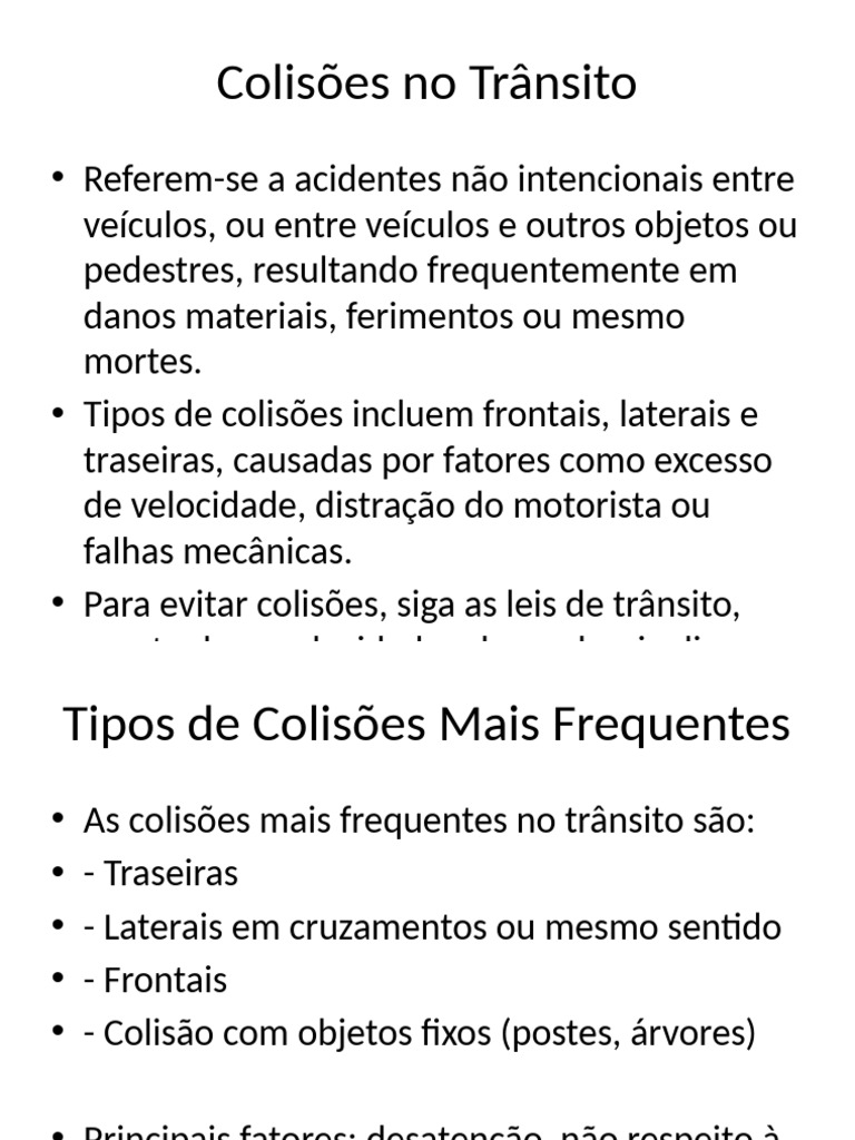 Colisões no Trânsito: Tipos e Prevenção | PDF