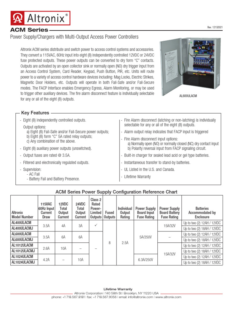 Altronix ACM Series Power Supply Overview | PDF | Power Supply | Switch