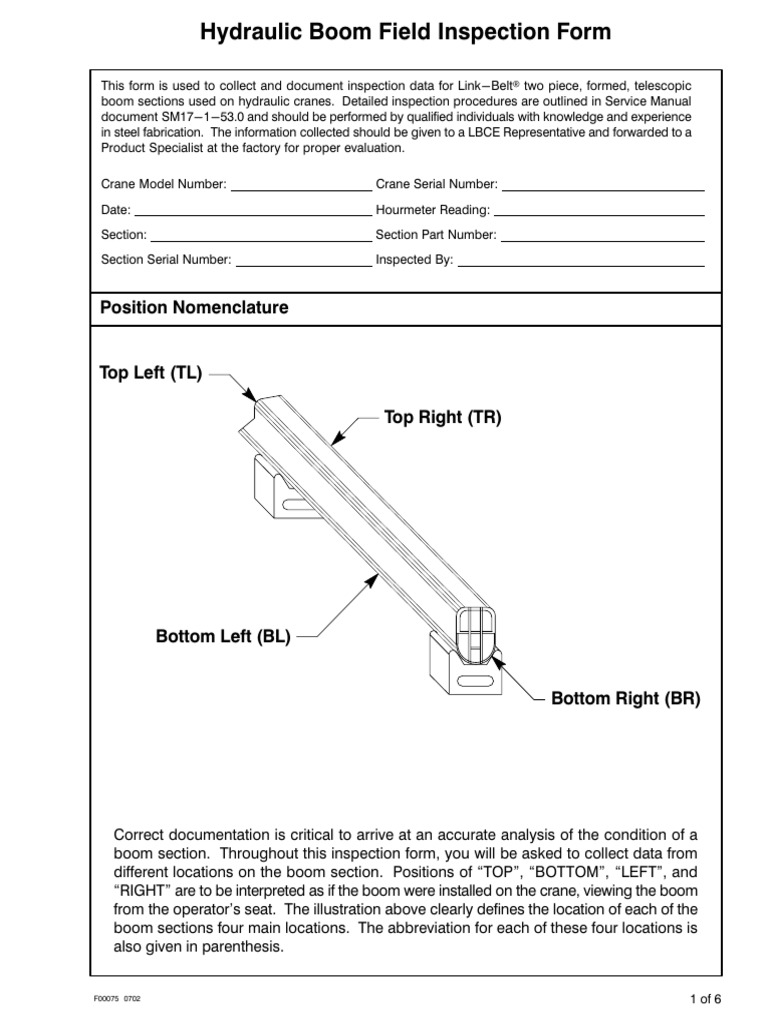 HydBoomFieldInspectForm FormedBooms | PDF | Crane (Machine)