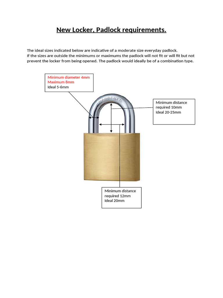 Locker Padlock Size Requirements Guide | PDF
