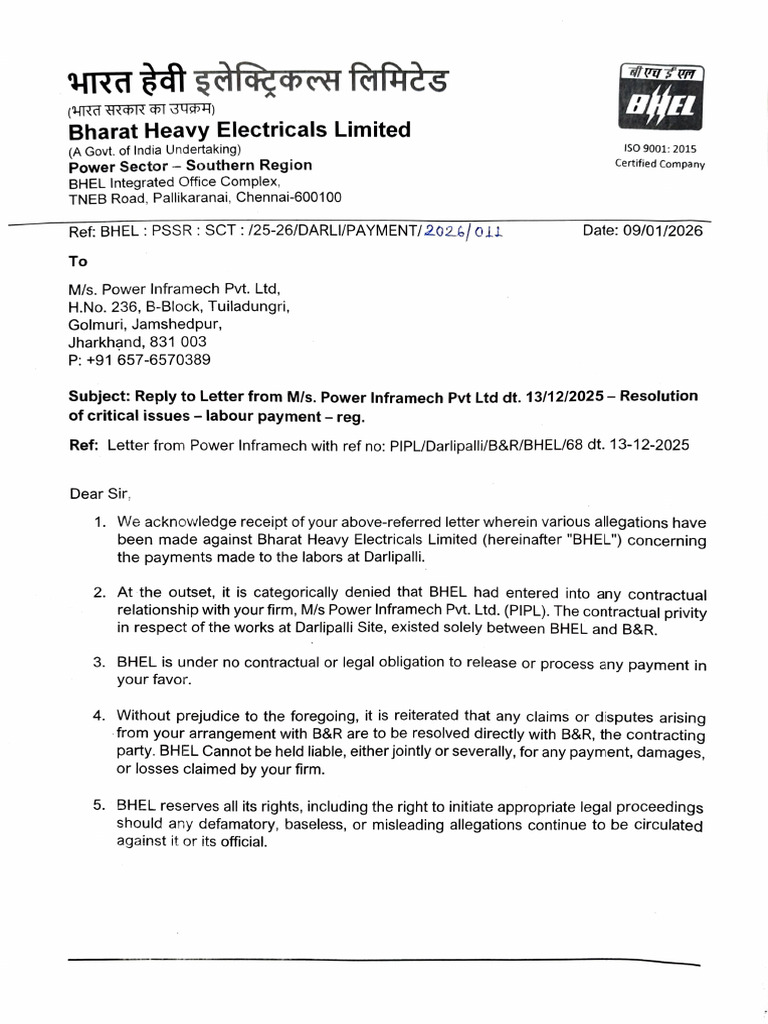 BHEL Denies Payment Allegations by PIPL | PDF | Common Law
