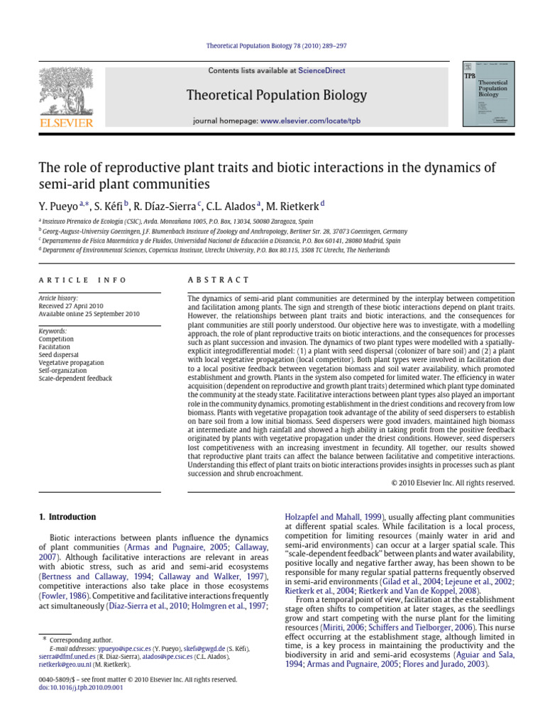 Plant Traits and Biotic Interactions in Semi-Arid Communities | PDF ...