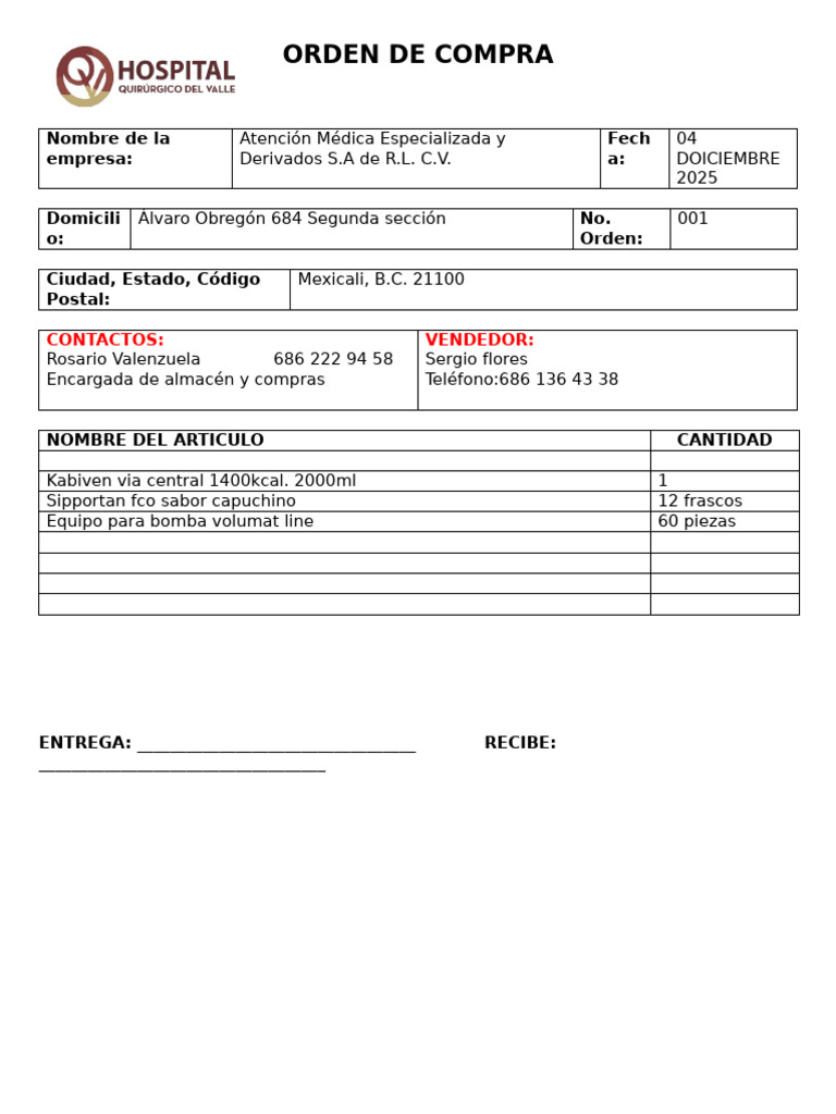 Orden de Compra Medigroup | PDF