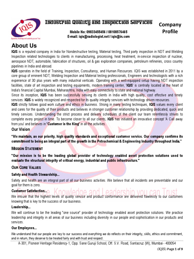 IQIS: NDT and Inspection Services Overview | PDF | Heat Treating ...
