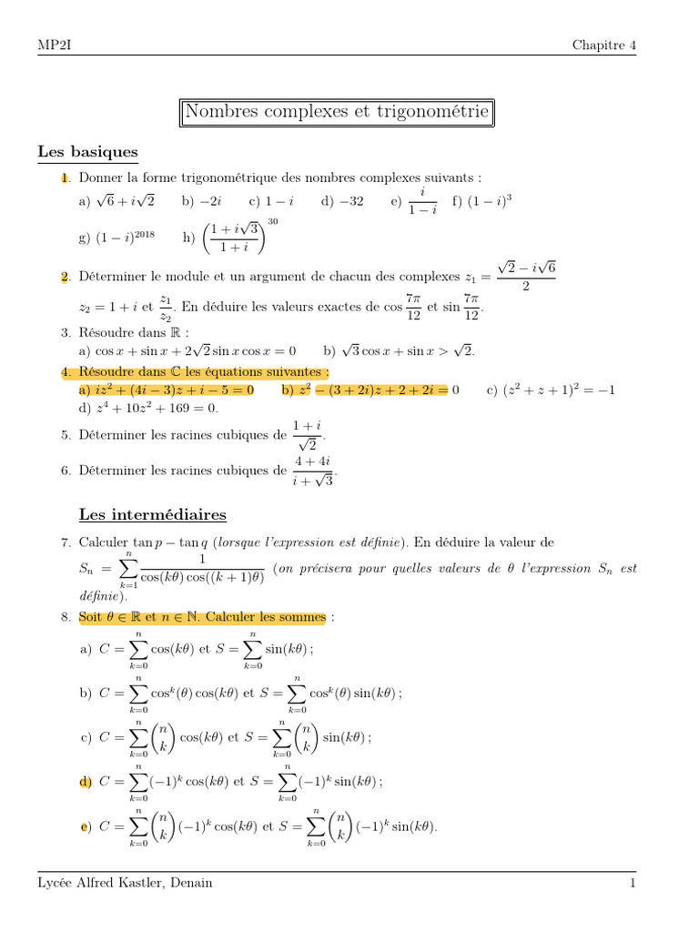 Nombres complexes et trigonométrie MP2I | PDF | Nombre complexe ...