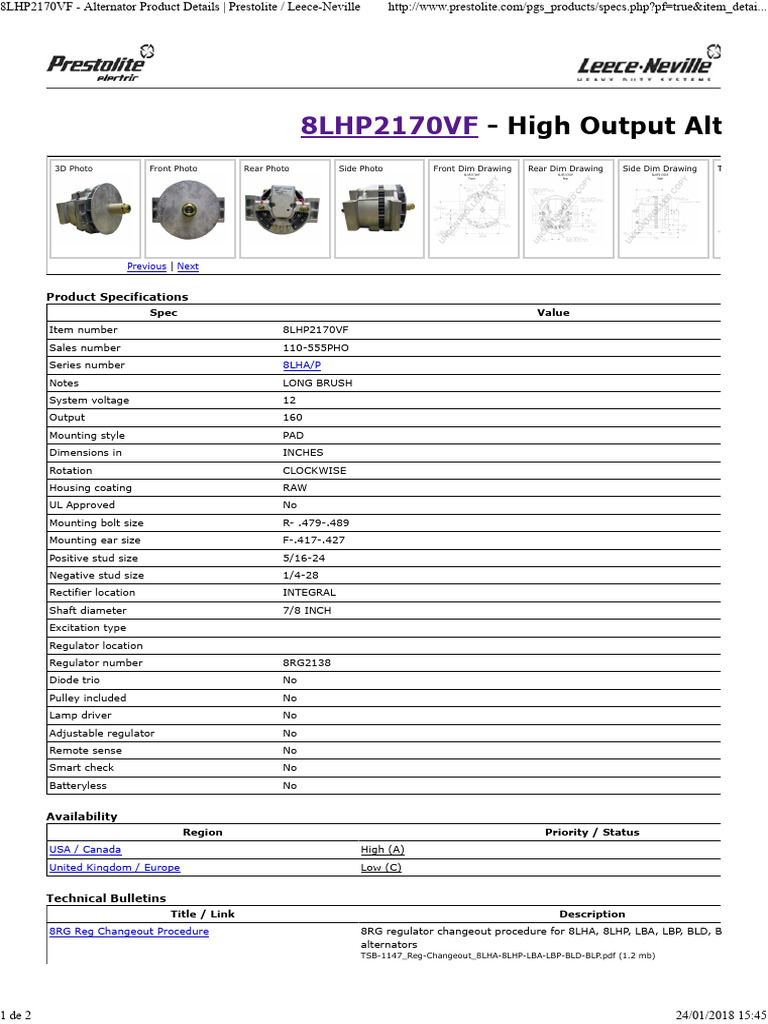 8LHP2170VF Alternator Specifications | PDF | Electronics | Electrical ...