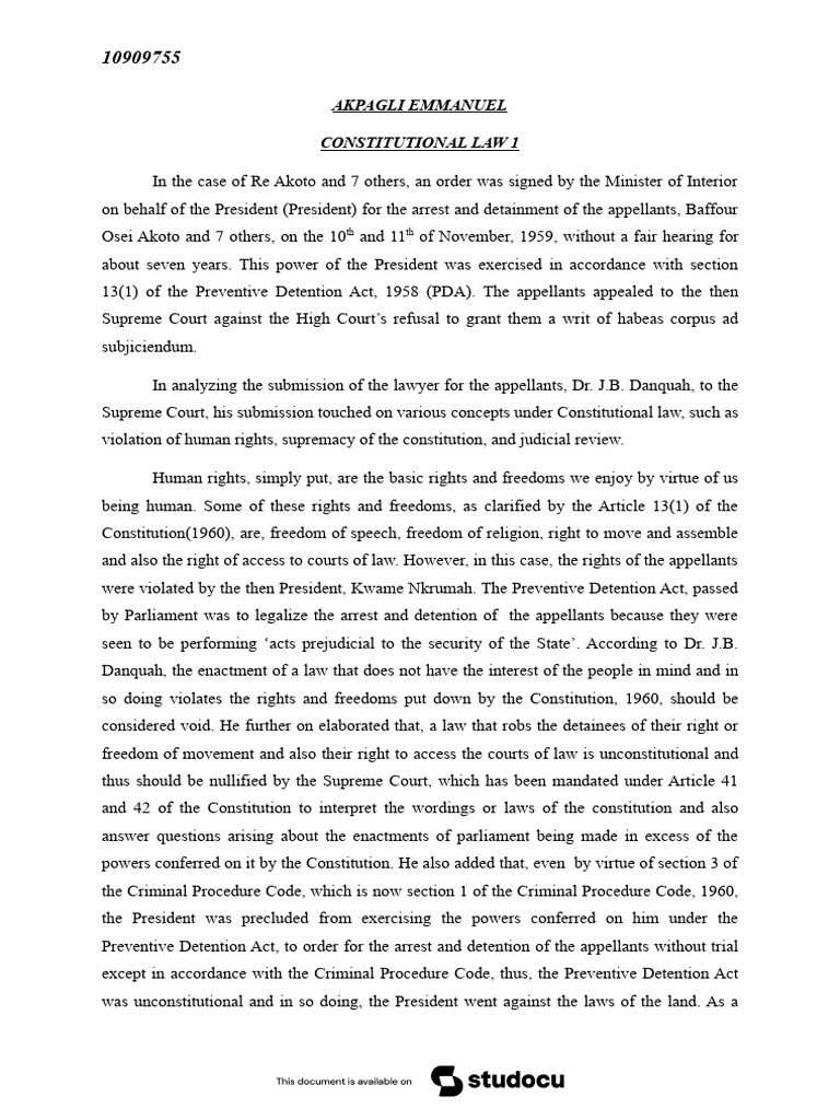 Constitutional Law: Re Akoto Case Analysis | PDF | Justice | Crime ...