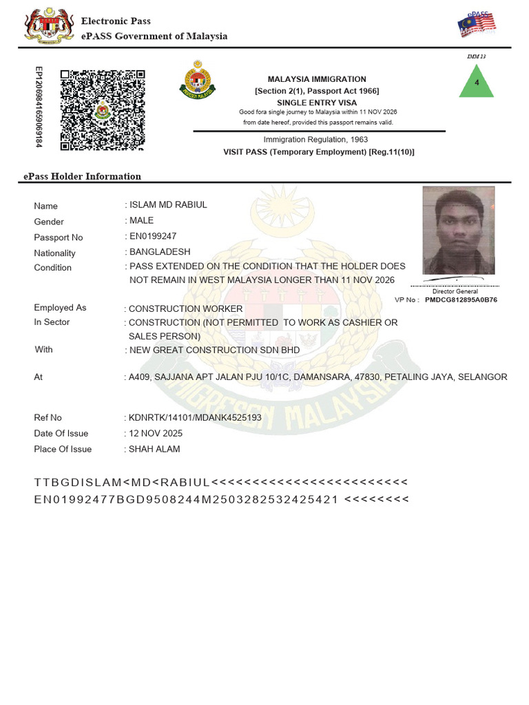 ePass Holder Visa Information Malaysia | PDF