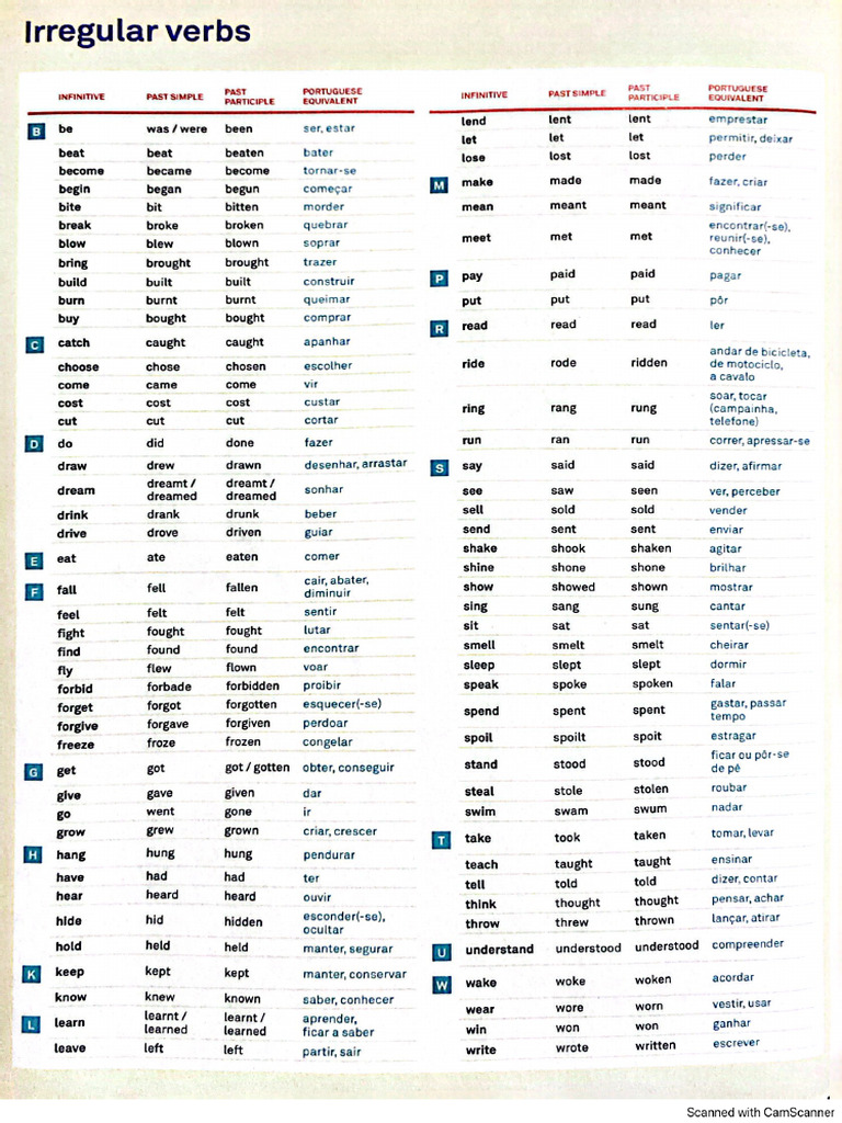 Past Irregular Verbs Tables | PDF