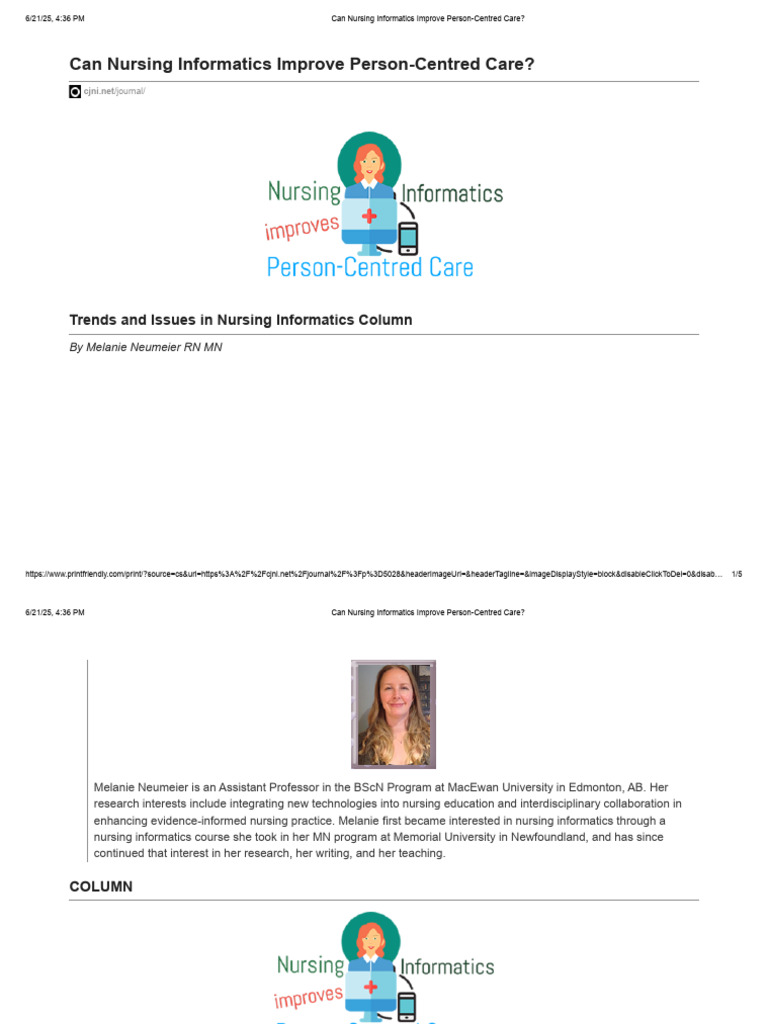 Nursing Informatics & Person-Centred Care | PDF | Electronic Health ...