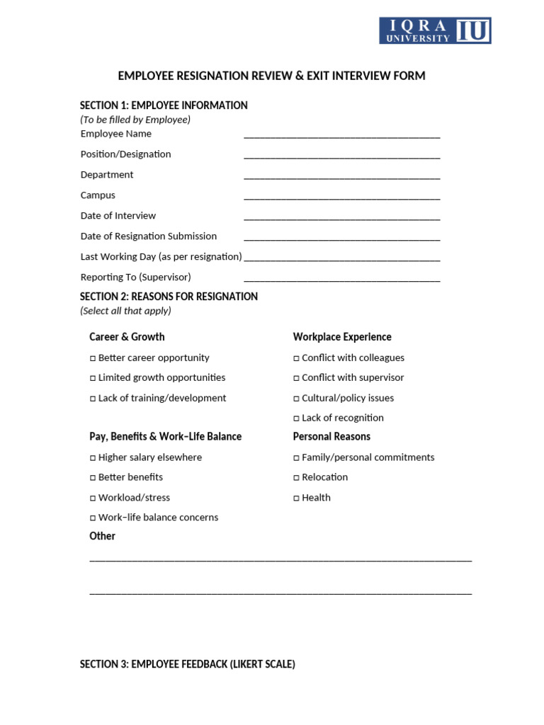 Employee Exit Interview Form | PDF | Employment | Economies