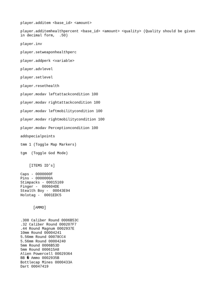 Fallout 3 Console Commands Guide | PDF