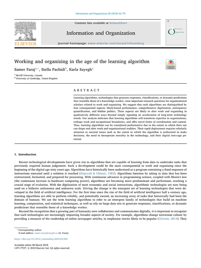 Working and Organizing in the Age of the Learning Algorithm | PDF ...