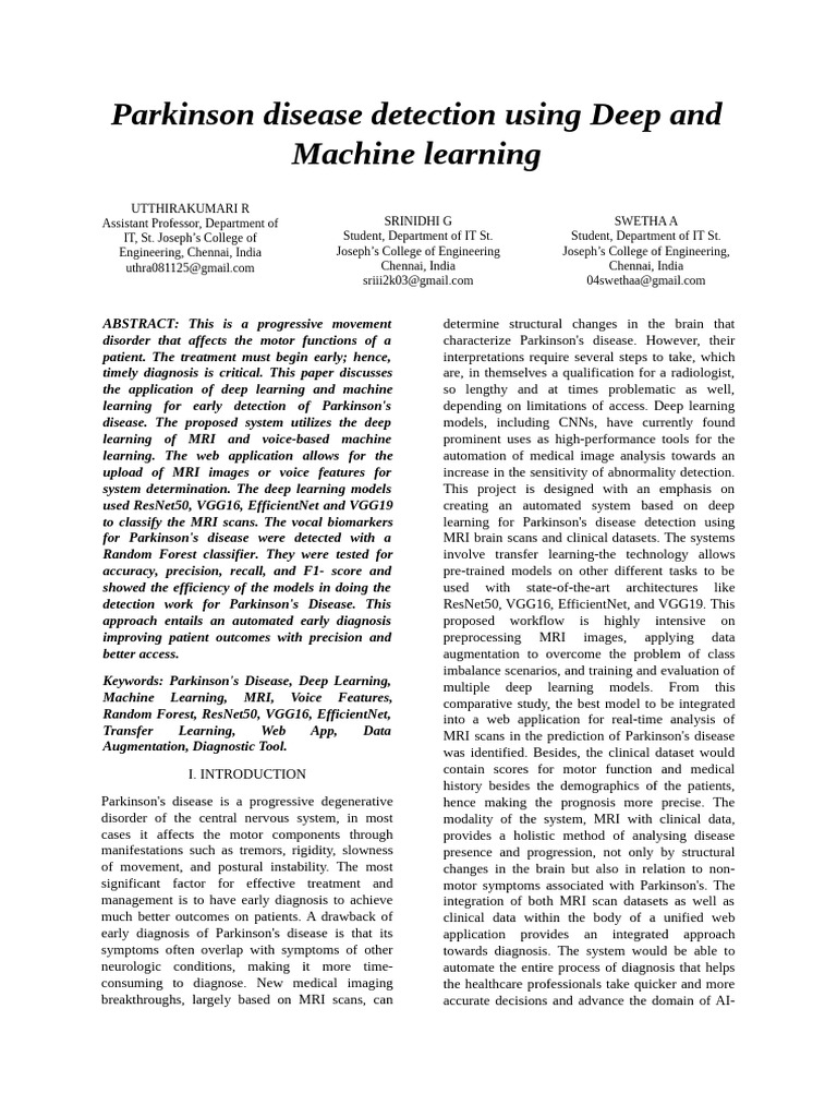Early Parkinson's Detection via AI Methods | PDF | Deep Learning ...