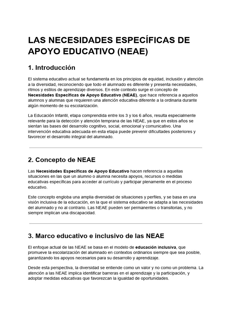 Las Necesidades Específicas de Apoyo Educativo (Neae) | PDF | Educación ...