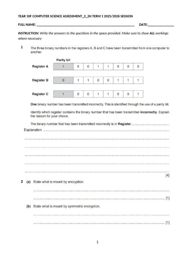 Year 10F Computer Science Assessment 2025 | PDF